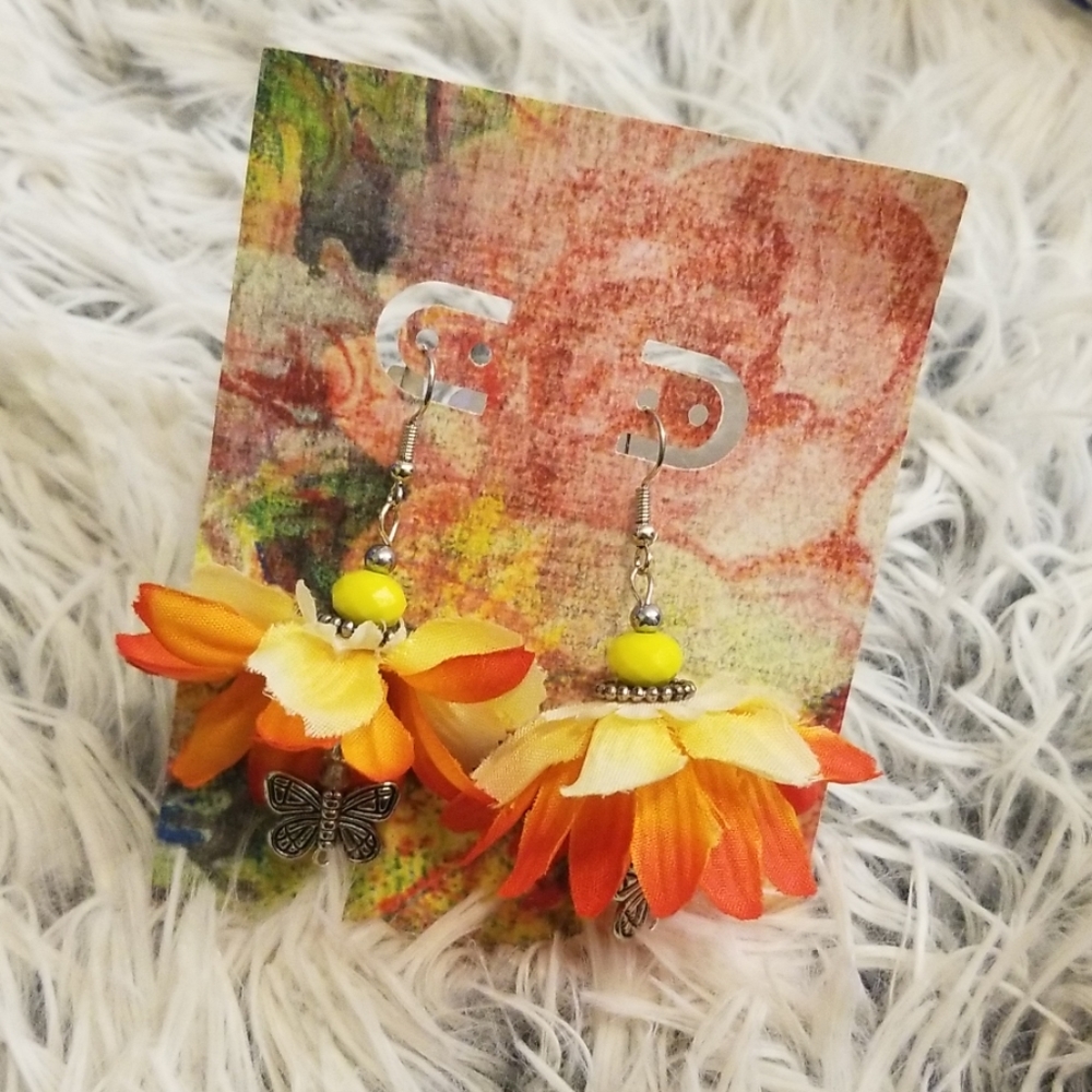 Flower Earrings Orange and Yellow
